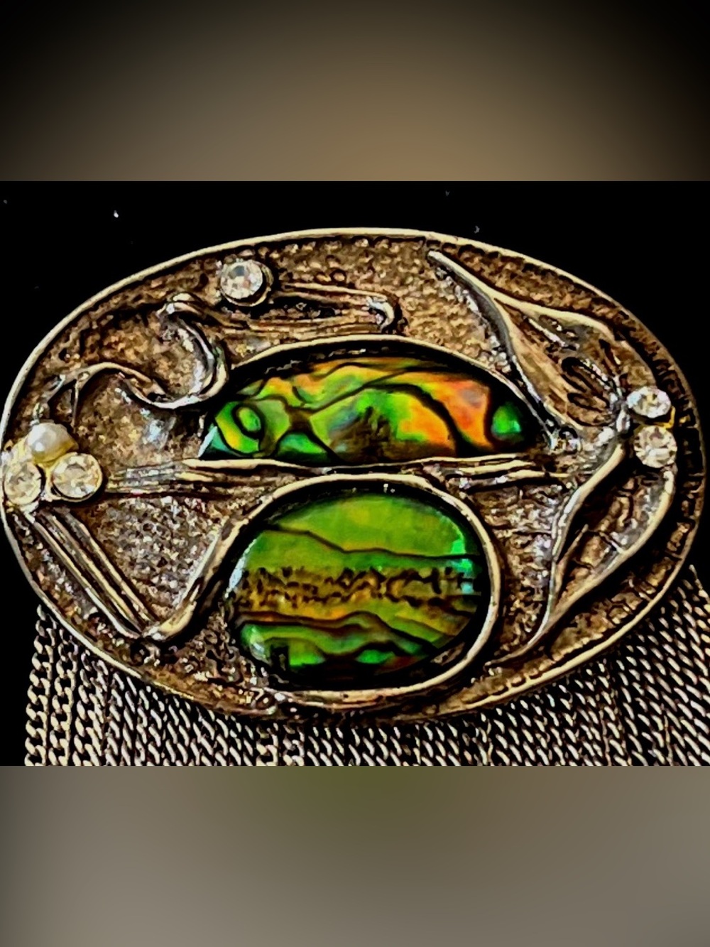 Vintage Marena Germany Attributed Abalone Waterfall Fringe Brooch Pin Tasse - Picture 3 of 7